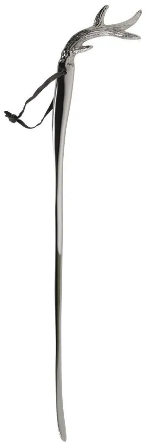 Strieborná kovová lyžice na obutie s parohy - 2 * 11 * 55cm