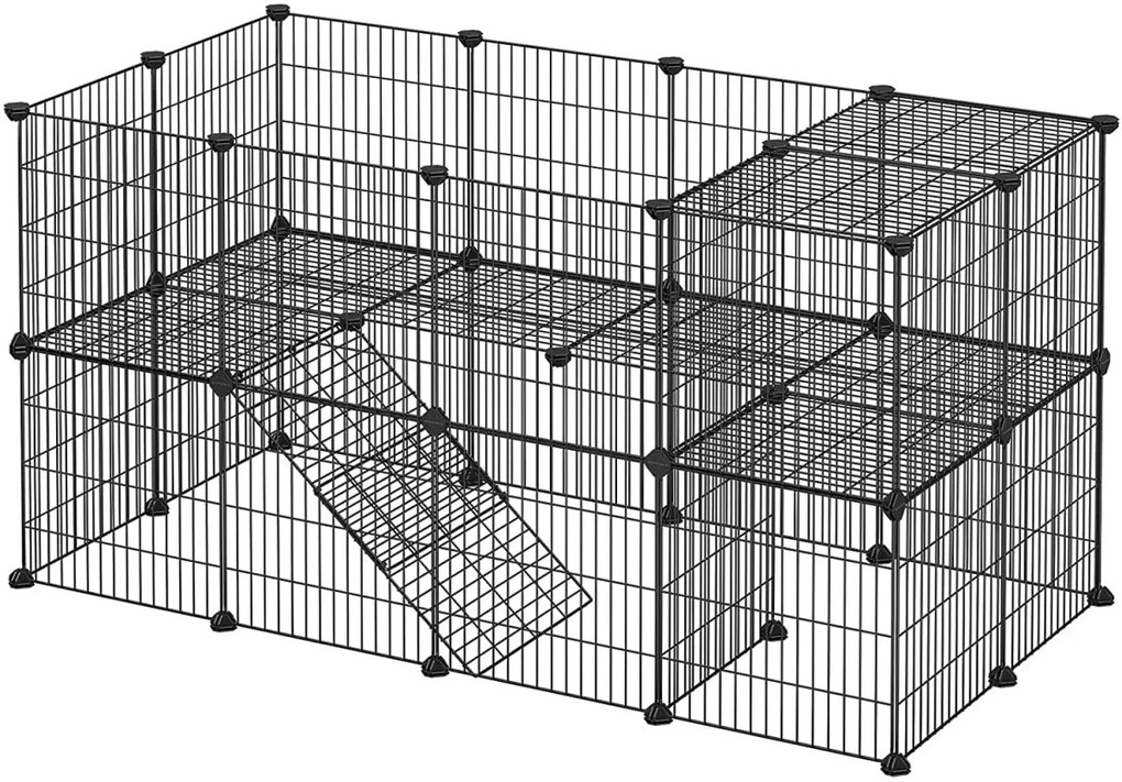 Modulárna ohrádka pre malé zvieratá, 2 úrovne, čierna