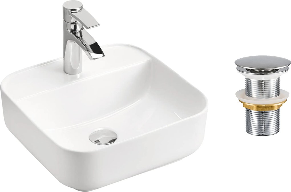 Comad Keramické umývadlo na dosku Magic 40x40 biele + výpusť Click-Clack, chróm