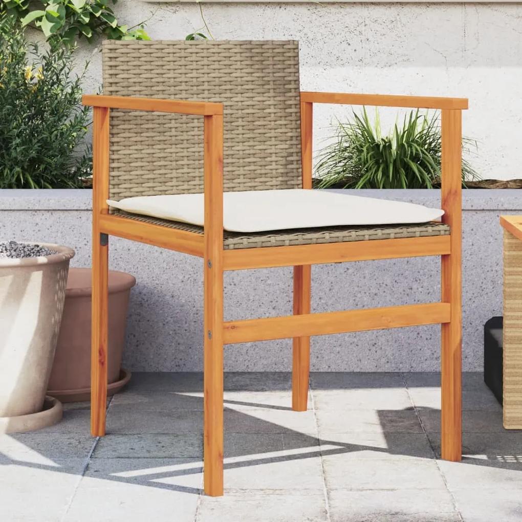 Záhradné stoličky s vankúšmi 2ks béžové polyratan masívne drevo 368713