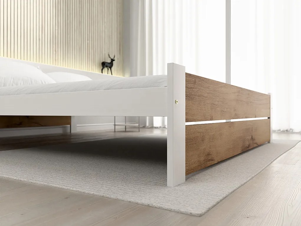 Posteľ IKAROS DOUBLE 180 x 200 cm, dub artisan/biela Rošt: S lamelovým roštom, Matrac: Matrac SOMMERA 18 cm