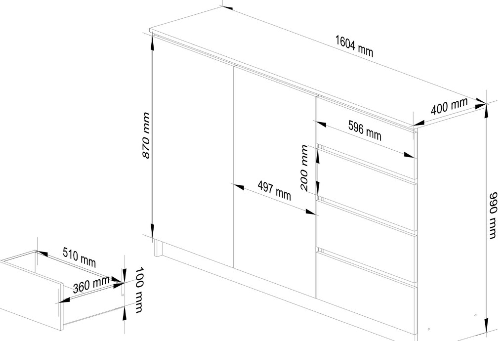 Komoda Kurtinaitis 2D 4SZ (biela). Akcia -21%. Vlastná spoľahlivá doprava až k Vám domov. 1117175