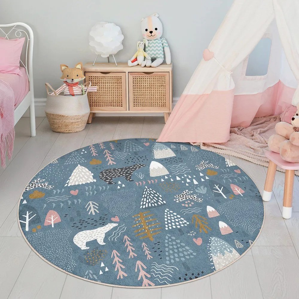 Modrý prateľný detský koberec ø100 cm Forest Land – Mila Home