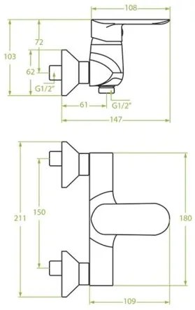 Laveo Appia, sprchová batéria nástenná, chrómová, LAV-BLP_040D