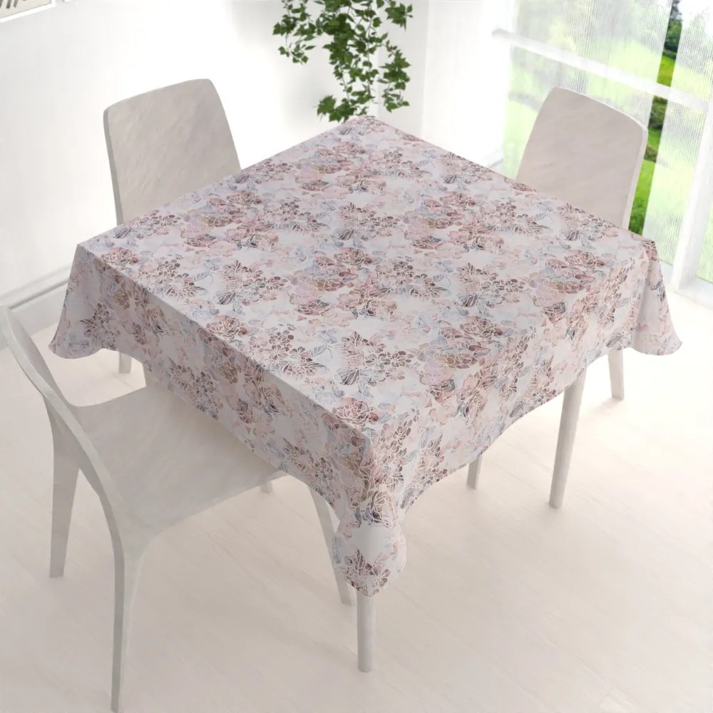 Biante Dekoračný štvorcový obrus Rongo RGP-501 Ružovo-fialkové kvety na bielom 140x140 cm
