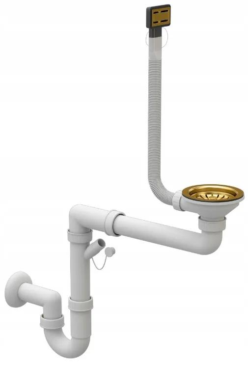 Sink Quality Ferrum New 5055, 1-komorový granitový drez 560x500x210 mm + zlatý sifón, béžová, SKQ-FER.5055.B.XG