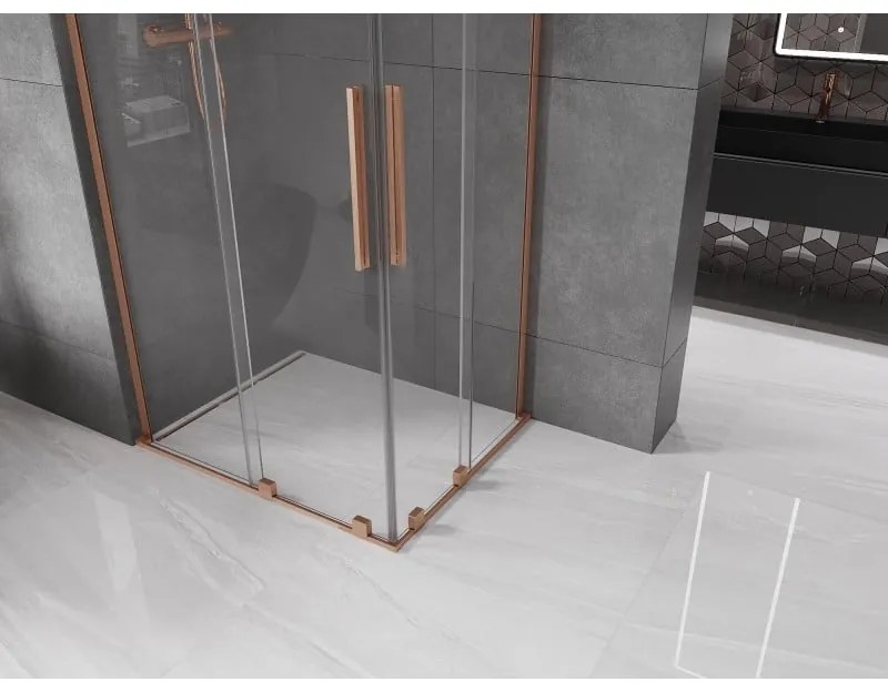 Mexen Velar L Duo, sprchový kút s posuvnými dverami 100 x 90 cm, 8mm číre sklo, medená matná, 871-100-090-02-03-65