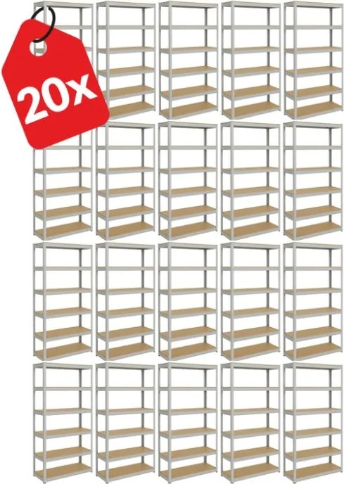 Akcia 20x Regál 220x100x60 cm pozinkovaný 6-policový, nosnosť 1050 kg