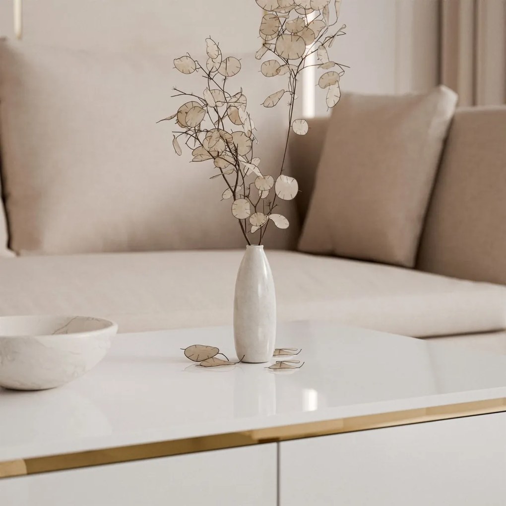 KONFERENČNÝ STOLÍK NESSIE 2 BIELY LESK + ZLATÝ 90 cm