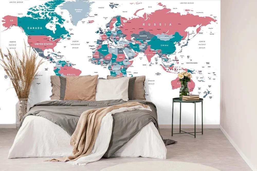 Samolepiaca tapeta mapa sveta s pastelovým nádychom - 225x150