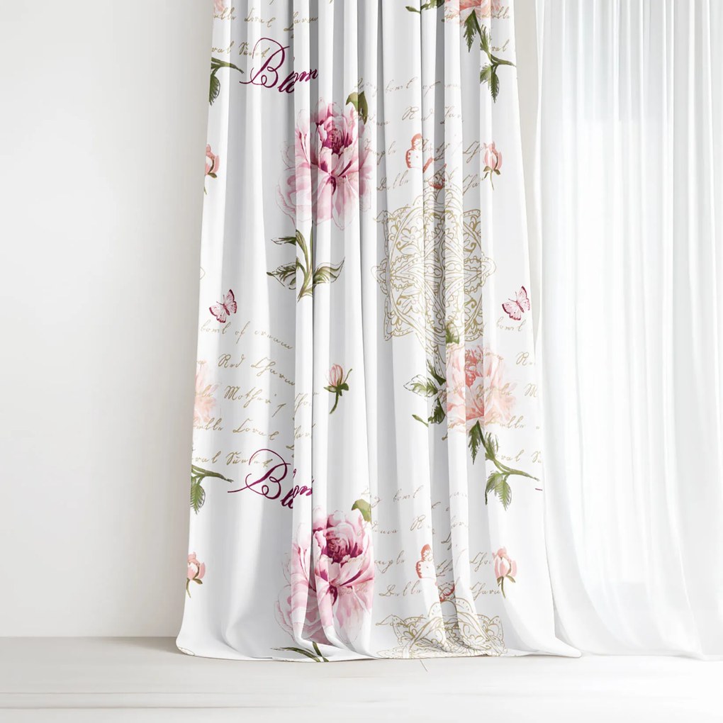Goldea bavlnený záves - pivonky s textami 200x150 cm