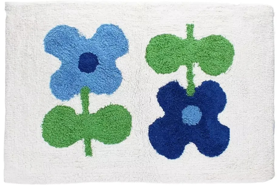Biela/modrá kúpeľňová predložka 50x80 cm Blue Flowers – Rex London