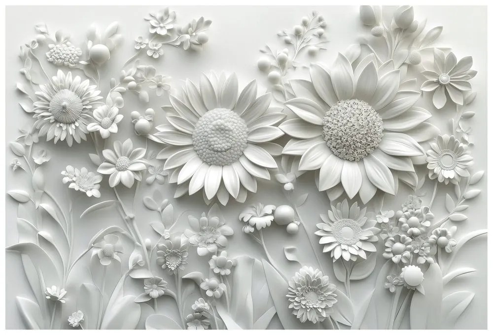 Samolepiaca tapeta 3D biele kvety