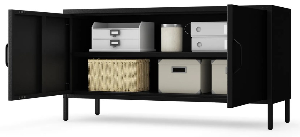 TV skrinka kovová na nožičkách čierna, 1150x595x400 mm: ROSA Modern