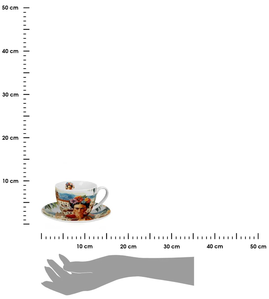 Porcelánová šálka s podšálkou Mexican Art Frida 270 ml sada 2ks