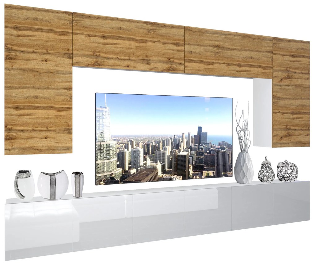Obývacia stena Belini Premium Full Version dub wotan / biely lesk + LED osvetlenie Nexum 22