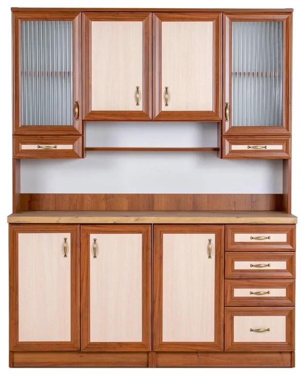 Kredenc Ramiak 160, orech ecco/akacia (sklo hranaté, úchyt u13 zlato, doska dub lancelot)