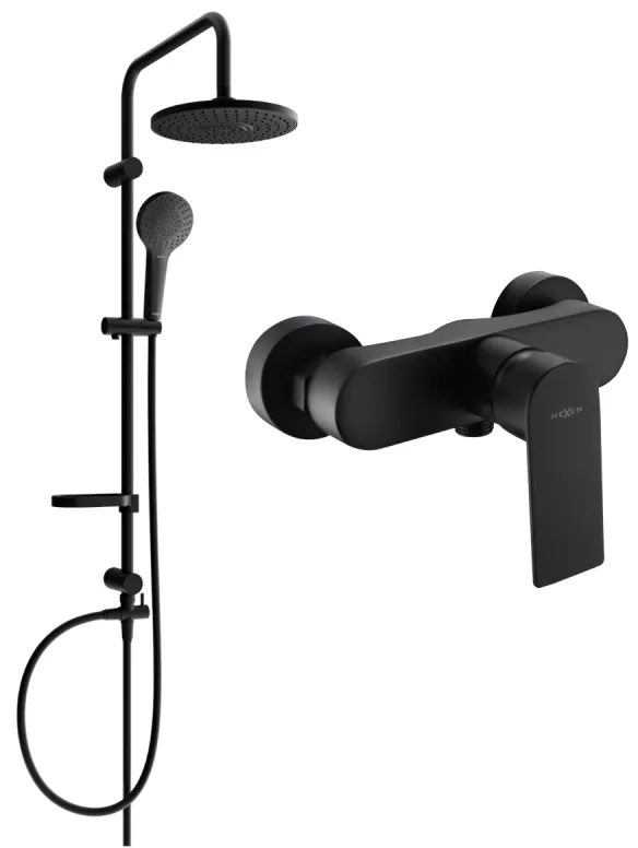 Mexen Erik sprchový set s dažďovou sprchou a sprchovou batériou Royo, čierna matná, 72240205-70