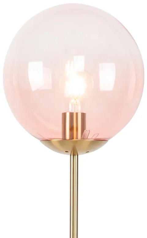 Stojaca lampa v štýle Art Deco mosadz s ružovým sklom - Pallon