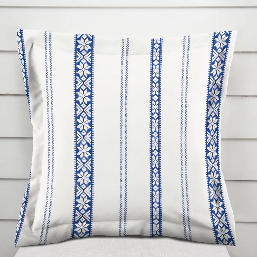 Biante Bavlnená obliečka na vankúš s lemom Sandra SA-590 Modrý ľudový vzor na bielom 50 x 60 cm