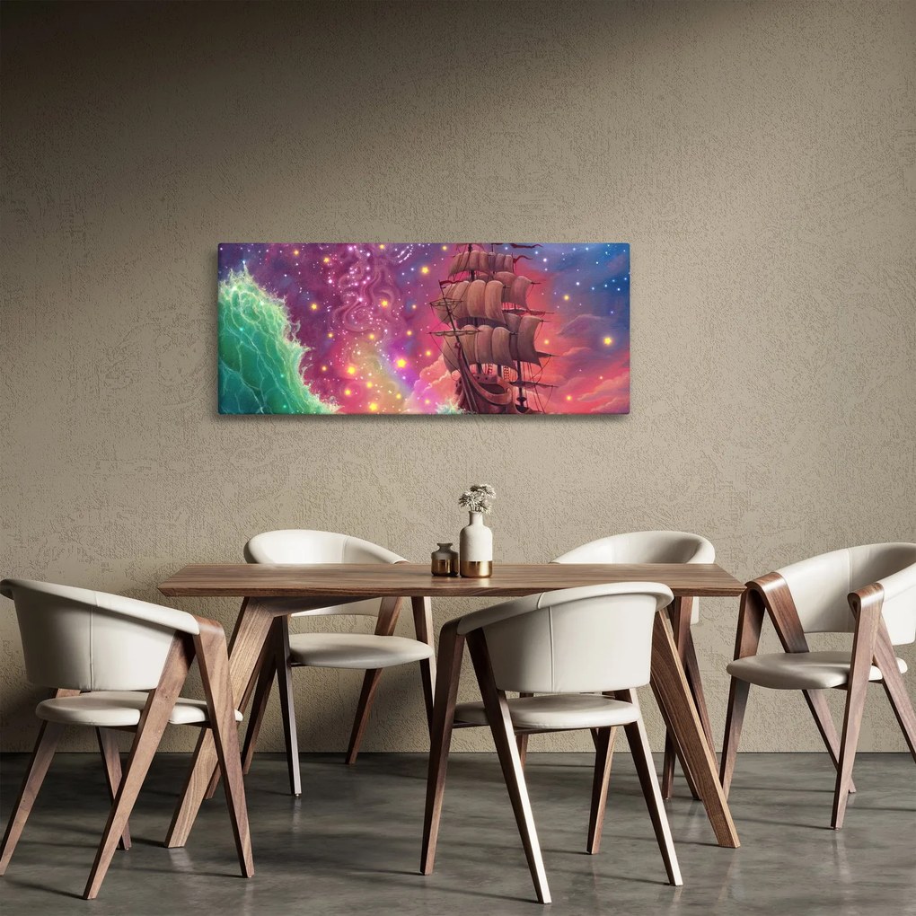 Obraz - Loď s vesmírnou oblohou (120x50 cm)