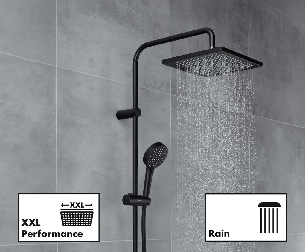 Hansgrohe Vernis Shape, Showerpipe 240 1jet EcoSmart 9 l, s termostatom, čierna matná, HAN-26429670
