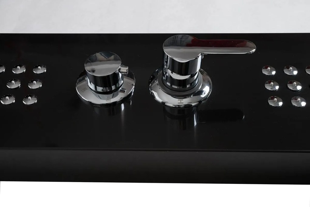 Sprchový rohový panel PIOGGIA 5v1 - s výtokom do vane a policou - čierny matný