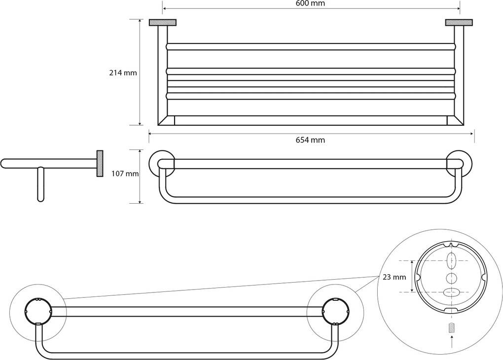 Sapho Sapho, LARISSA polička na uteráky so zábranou 600mm, chróm, WS029