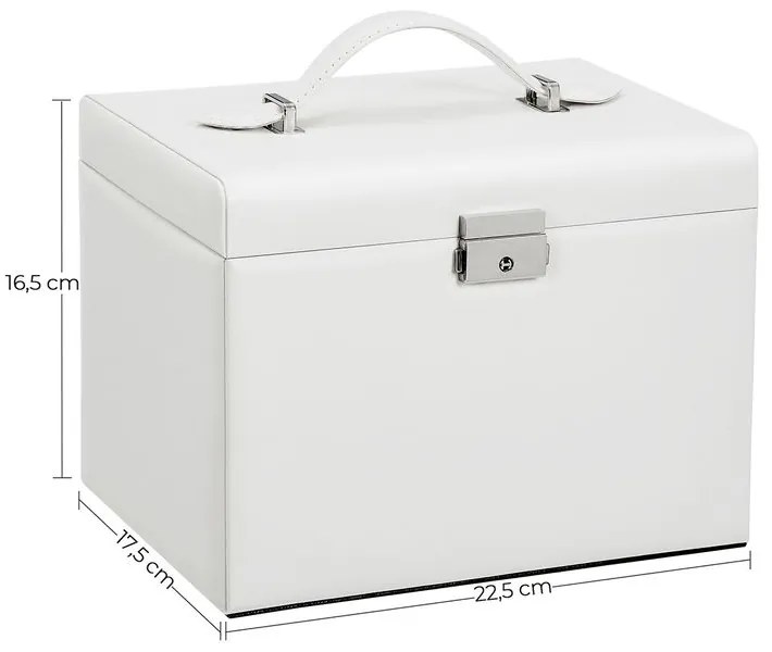 SongmicsHome Šperkovnica so zrkadlom KARINA, 22,5x17,5x16,5cm, biela