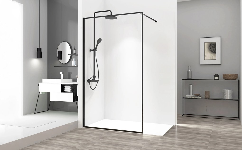Rea - Bler sprchová zástena 120x195cm, 8mm sklo, číre sklo / čierny profil, REA-K7631