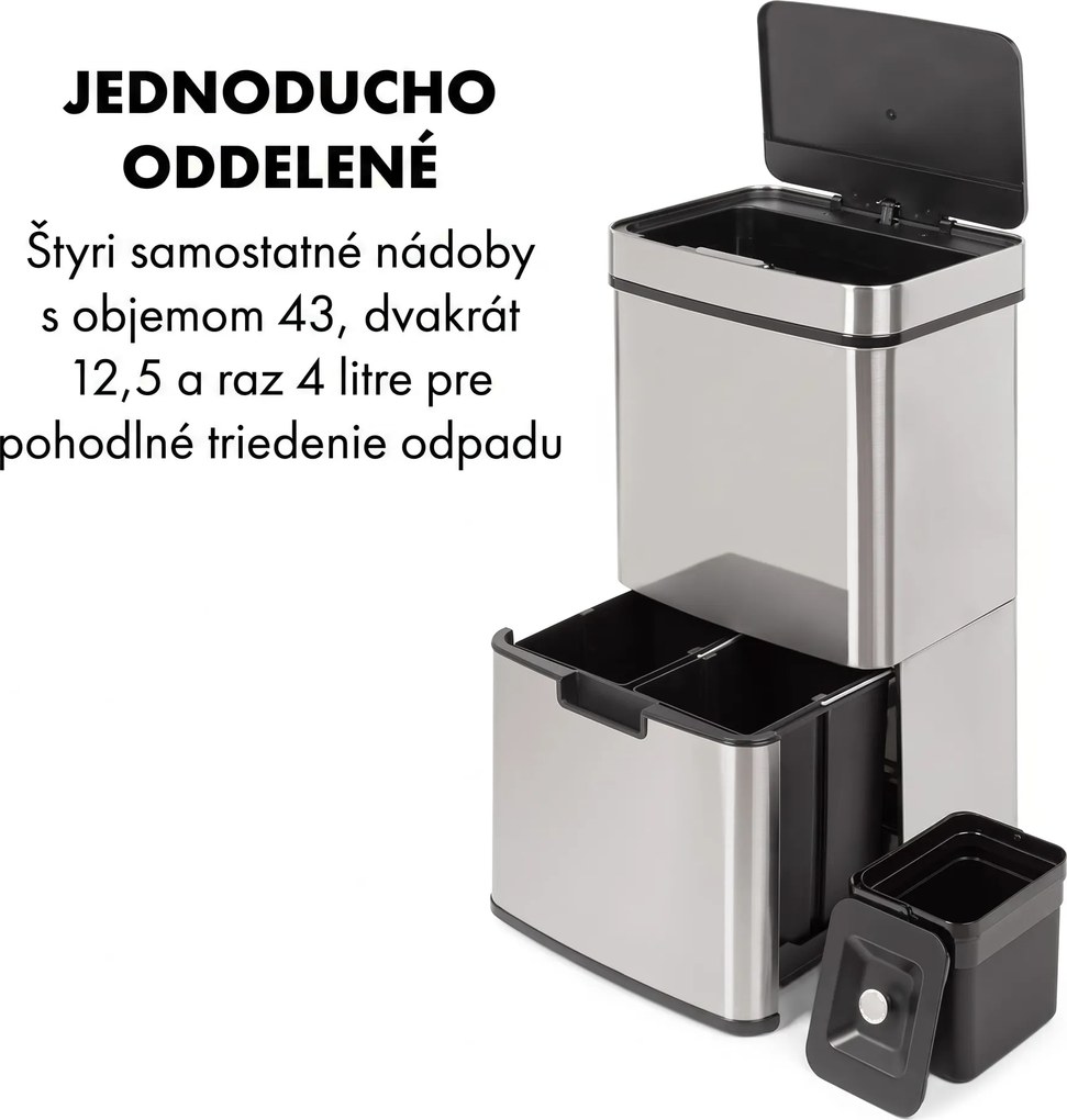 Klarstein Touchless, odpadkový kôš, senzor, 72 l, 4 nádoby, ABS/PP/ušľachtilá oceľ