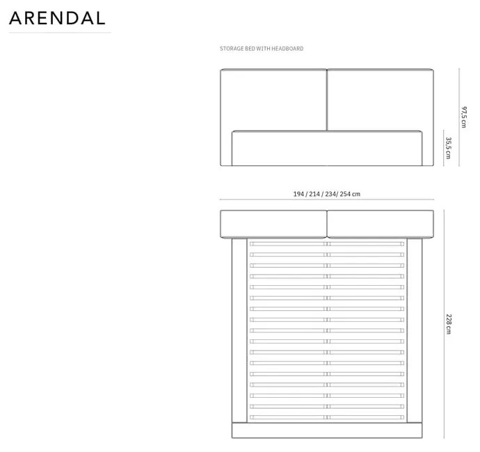Béžová čalúnená dvojlôžková posteľ s úložným priestorom a roštom 200x200 cm Arendal – Cosmopolitan Design