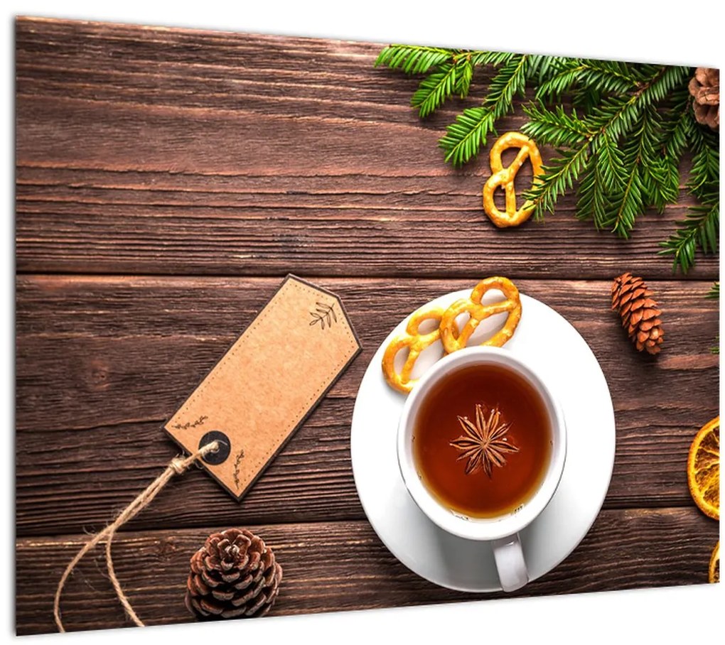 Sklenený obraz - hrnček s dekoráciami (70x50 cm)