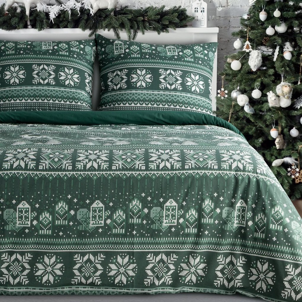 VIANOČNÉ RENFORCÉ OBLIEČKY CLOVER 200X220 CM, 2 KS 70X80 CM VZOROVANÉ