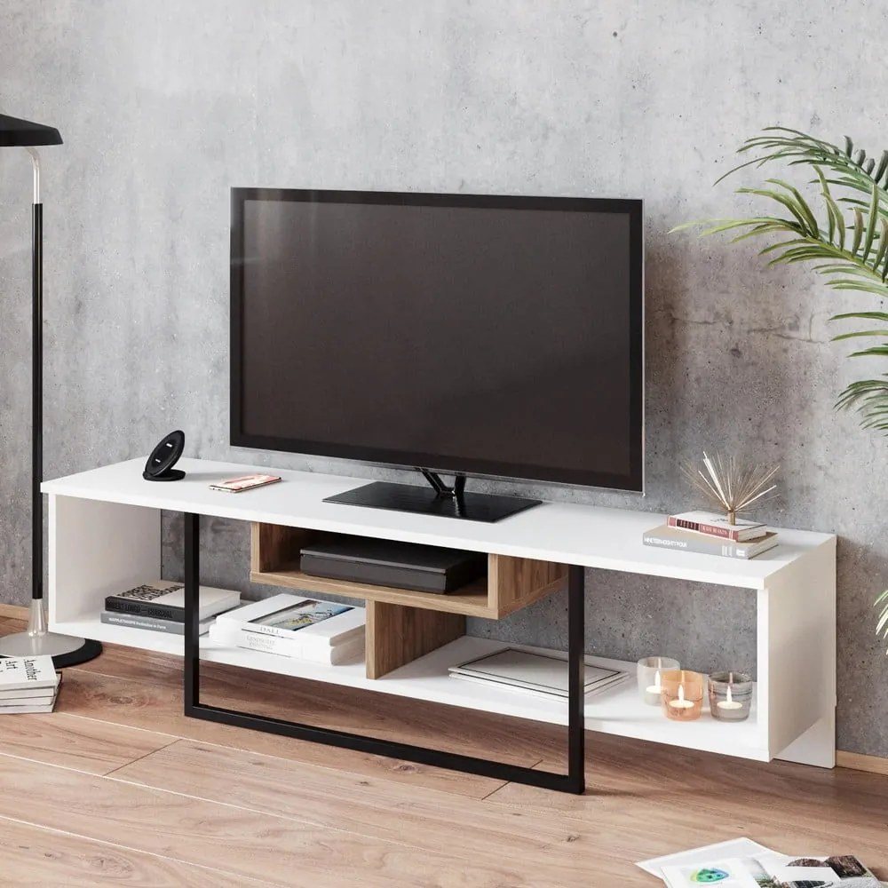 Biely TV stolík v dekore duba 149x40 cm Asal - Kalune Design