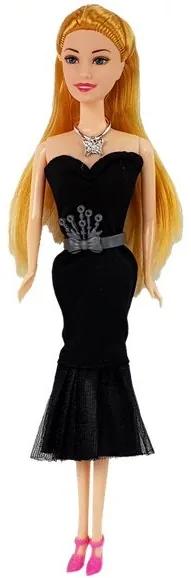 LEAN TOYS Bábika s dlhými vlasmi 28 cm + šatník a bižutéria - čierna