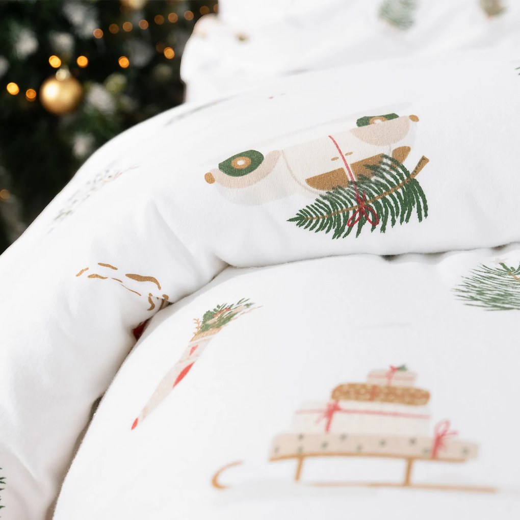 Goldea vianočné flanelové posteľné obliečky - tradičné vianoce 150 x 200 a 50 x 60 cm