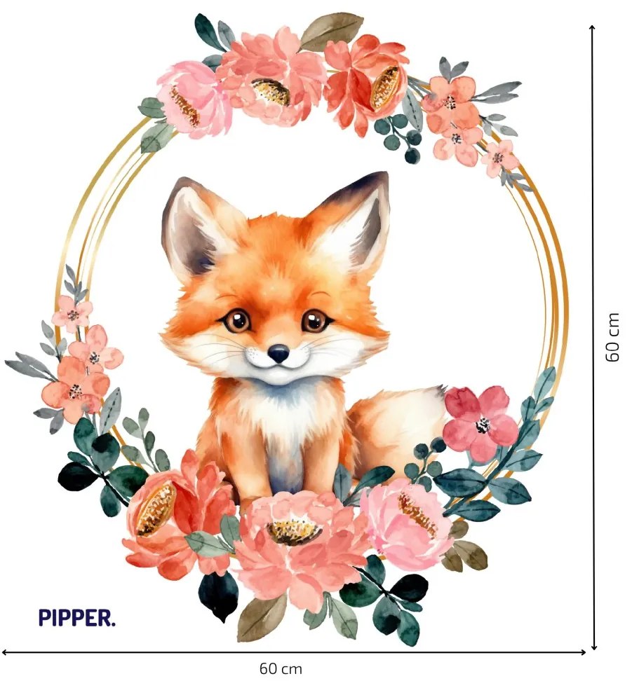 PIPPER. Samolepka na stenu "Líška s kvetmi"