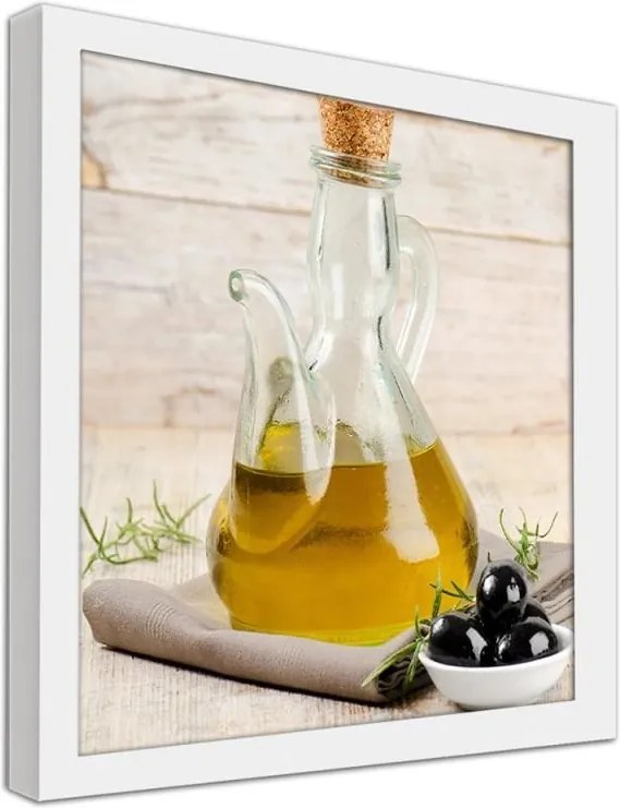 CARO Obraz v ráme - Olive Oil And Black Olives Biela 20x20 cm