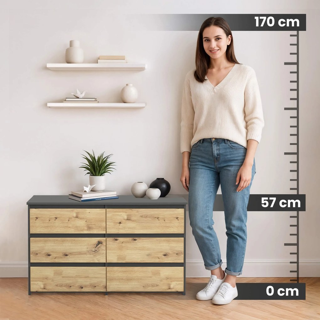 Komoda CL6 100 cm grafitově šedá/dub artisan