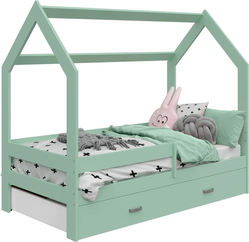 AMI nábytok Detská posteľ DOMČEK D3 80x160cm masív mäta