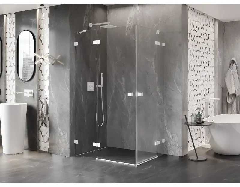 Mexen Lunar Duo, výklopný sprchový kút 115 x 110 cm, 8mm číre sklo, biely profil, 834-115L-110P-20-00