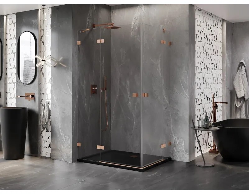 Mexen Lunar Duo, výklopný sprchový kút 120 x 85 cm, 8mm číre sklo, profil medená matná, 834-120L-085P-65-00
