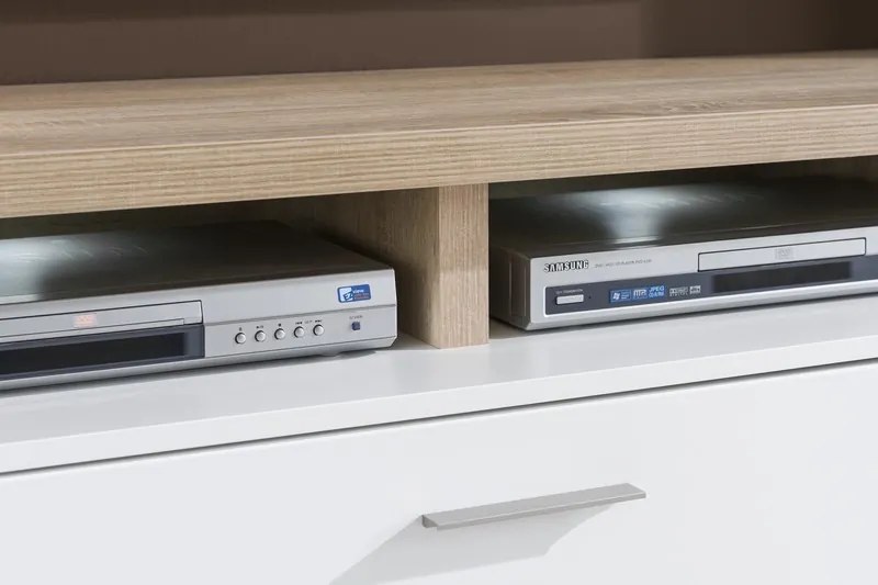 Obývacia stena Caracas kombi 333, dub / biely lesk, s osvetlením