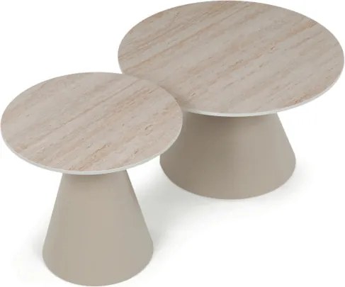 Set dvoch konferenčných stolíkov CT-F4118 TRV keramický, travertín