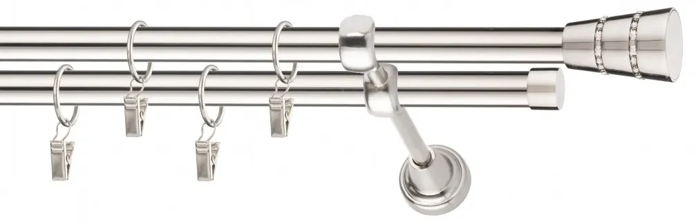 Dekorstudio Niklová dvojradová garniža BOGOTA 19mm Dĺžka: 340cm, Typ uchytenia: Držiak dvojitý modern, Typ príslušenstva: Krúžky tiché so štipcami