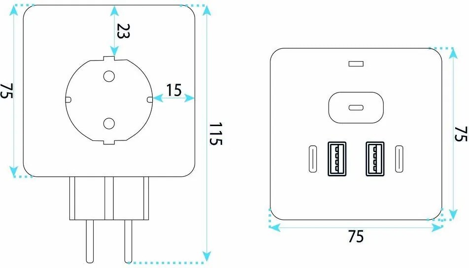 Toolight Toolight, JNH019, zásuvková kocka 7v1, 3 zásuvky + 2× USB-A + 2× USB-C, čierna, OSW-56304