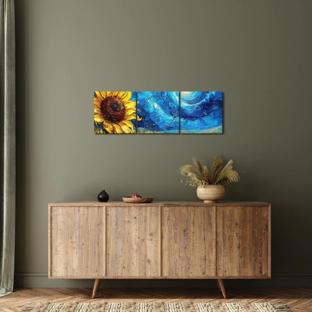 Obraz - Maľba slnečníc (s hodinami) (90x30 cm)