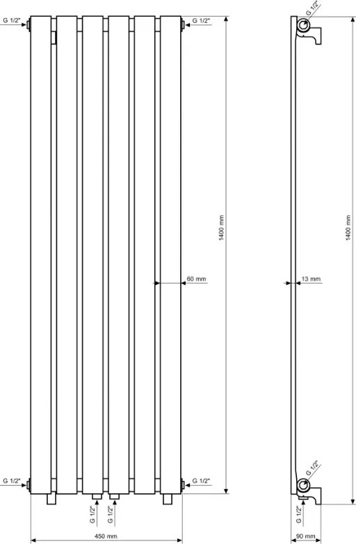 Gamma Vertical, vykurovacie teleso 450x1400 mm, 687 W, biela matná, GMA-VERT-14045-WH