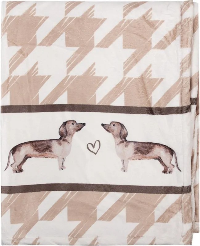 Béžovo - hnedý plyšový pléd s jazvečíkmi Dachshund Love - 130*170 cm